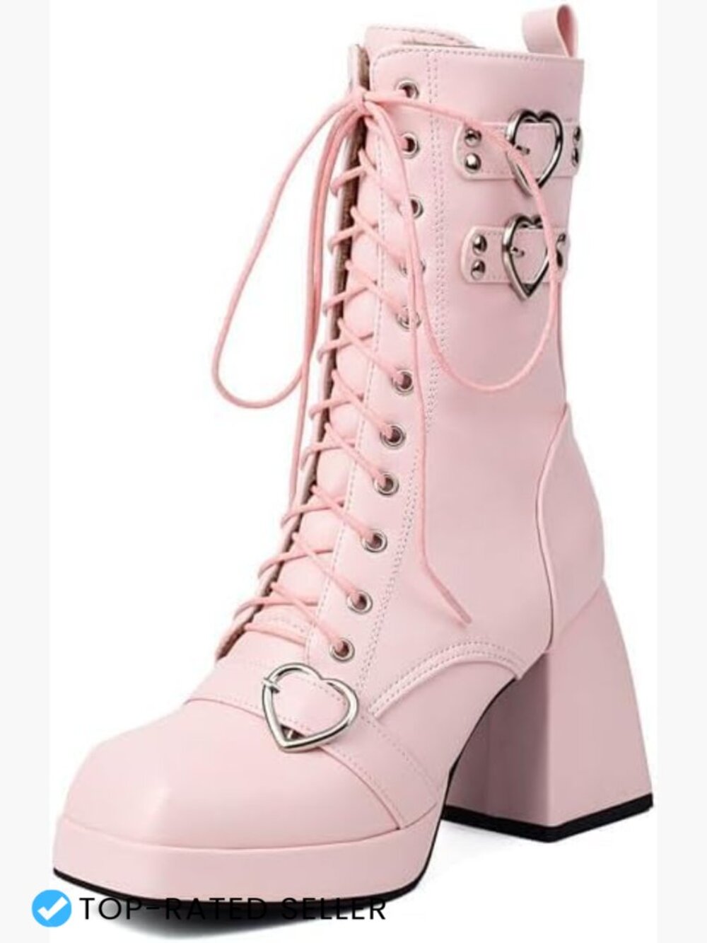 Goth Platform Boots Lace Up Chunky High Heels Combat Ankle Boots Square Toe